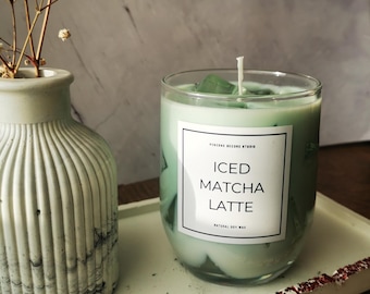 Matcha Latte Candle 11 oz | Scented Handcrafted Soy Candle | Matcha Scented Candle with Ice Cube Design | Gift for Her | Green Tea, Bergamot