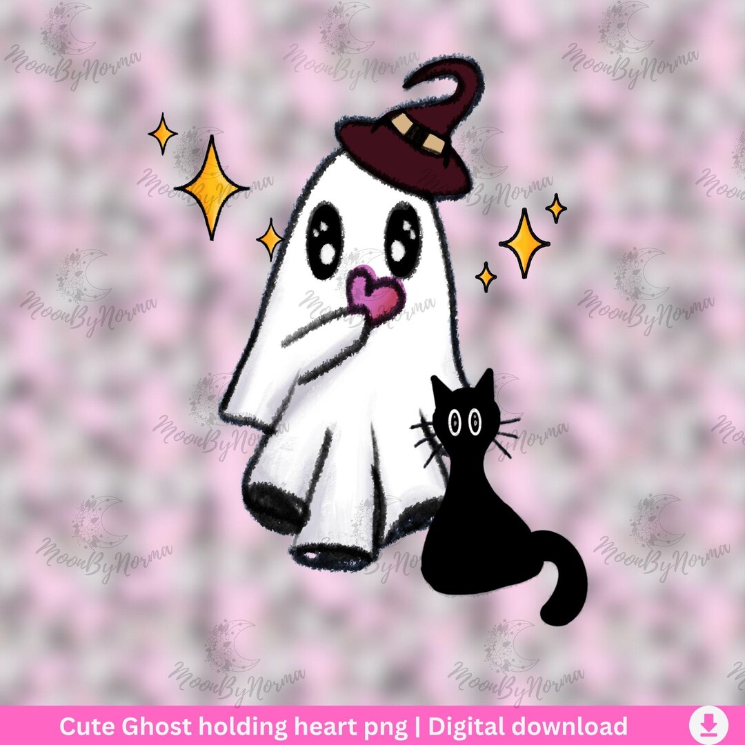 Witch Hat Ghost and Cat Png - Kawaii Halloween Art Png, Cute Ghost Png ...