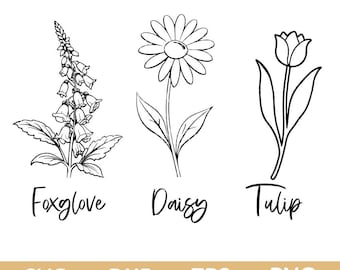 Foxglove Daisy Tulip SVG, Floral Silhouette (Digital Download)