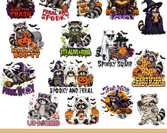 Funny Halloween Raccoon Png Bundle, 15 Cute Spooky Raccoon Png Designs, Witch Raccoon Sublimation Png, Ghost Raccoon