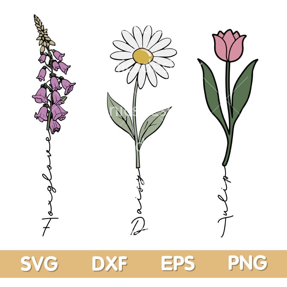 Foxglove Daisy Tulip Svg Png, Subtle Floral FDT Svg, 8647 Subtle