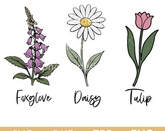 Foxglove Daisy Tulip Floral SVG, Retro Flowers (Digital Files)