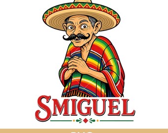 Smiguel Mexican Man Sombrero PNG, Funny Character Graphic (Digital Download)