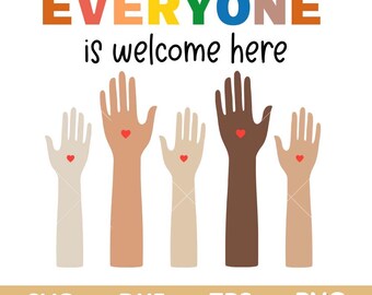 Everyone is Welcome Here idaho Teacher Svg, Diversity Equality Svg Png, Teacher Heart Hand Svg
