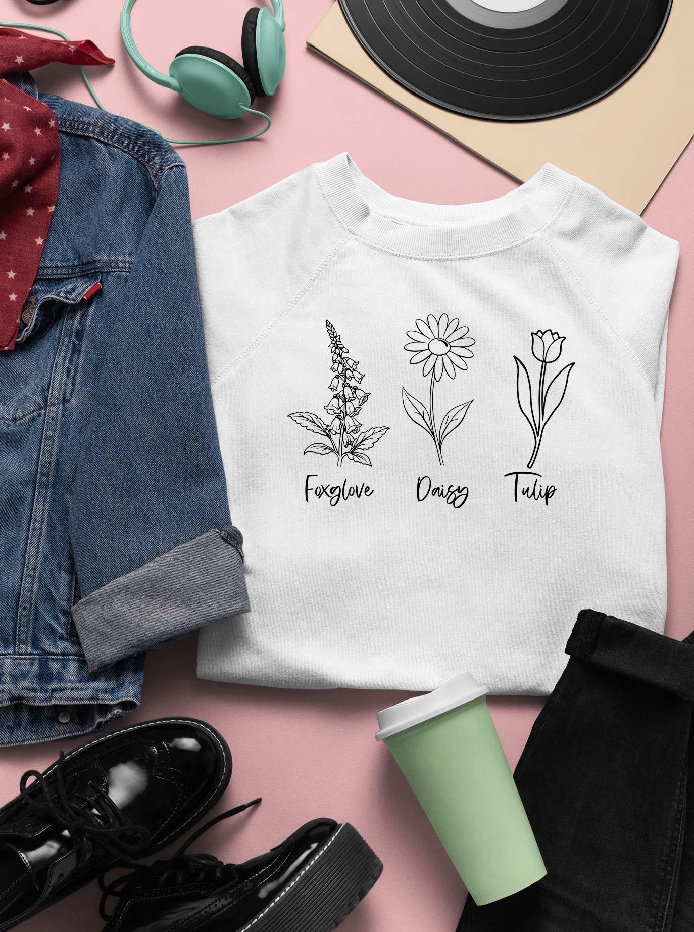 Foxglove Daisy Tulip Svg, Subtle FDT Silhouette Svg Png, Subtle