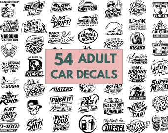 Pacchetto di adesivi per auto per adulti in formato SVG, pacchetto di adesivi divertenti per auto in formato PNG, SVG per camion diesel, SVG per auto da drift, SVG con citazioni divertenti per auto, file di taglio per Cricut