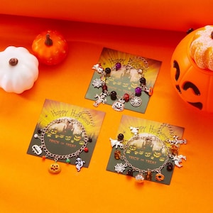 Halloween Charm Bracelet/Spider/Pumpkin/Ghost Charms/Adjustable Halloween Jewelry/Teens/Whimsical Novelty Halloween Bracelet/Gift For Her