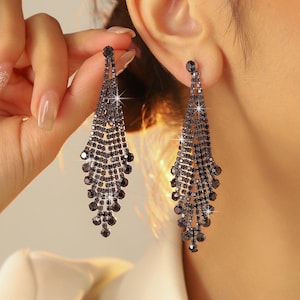 Diamond Rhinestone Earrings, Glittery Tassel Dangle Earrings,Y2K Sparkly Jewelry,Wedding Guest Gift,Women&#39;s Party Accessories,Gift for Her