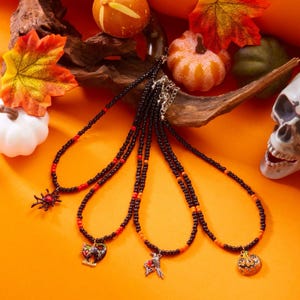 Halloween Charm Necklace/Cat Pumpkin Bat Ghost Necklace/Whimsical Novelty Halloween Necklace/Trick Or Treat Jewelry/Spooky Fall Jewelry