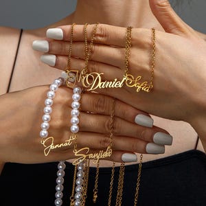 Personalized Name Necklaces, Pearl Chain Name Necklace, 18K Gold Plated Name Necklace, Custom Name Necklace, Mother&#39;s Day Gift, Gift for her