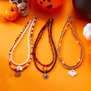 Halloween Charm Necklace/Cat Pumpkin Bat Ghost Necklace/Whimsical Novelty Halloween Necklace/Trick Or Treat Jewelry/Spooky Fall Jewelry