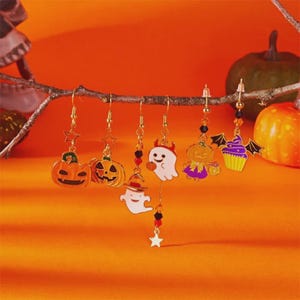 Halloween Pumpkin Ghost Crystal Earring/Cute Spooky Dangle Earrings/Cartoon Acrylic/Whimsical Novelty Halloween Earring/Witch Ghost Jewelry