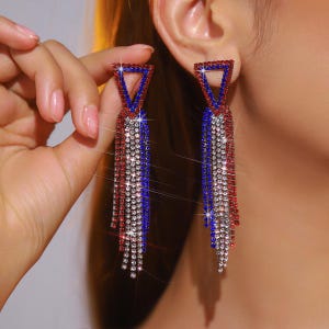 July 4th Fringe Earrings | Patriotic Independence Day Jewelry | July 4th Party Accessories | Handmade American Flag Earrings Gift for Her