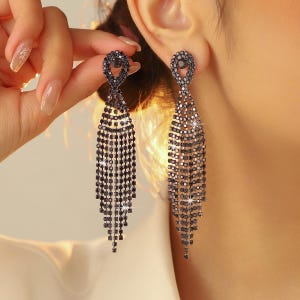 Sparkling Diamond-cut Tassel Earrings - Long 925 Silver Post Earrings - Handmade Bridal Party Jewelry - Sensitive Ears Safe, Gift for Her