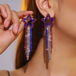 July 4th Fringe Earrings | Patriotic Independence Day Jewelry | July 4th Party Accessories | Handmade American Flag Earrings Gift for Her