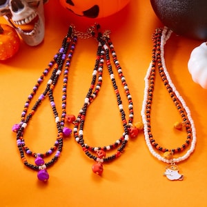 Halloween Charm Necklace/Cat Pumpkin Bat Ghost Necklace/Whimsical Novelty Halloween Necklace/Trick Or Treat Jewelry/Spooky Fall Jewelry
