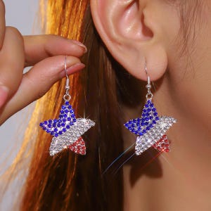 July 4th Star Fringe Earrings | Patriotic Independence Day Jewelry| July 4th Party Accessories| Handmade American Flag Earrings Gift for Her