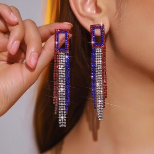 July 4th Fringe Earrings | Patriotic Independence Day Jewelry | July 4th Party Accessories | Handmade American Flag Earrings Gift for Her