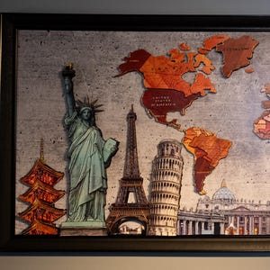 Ręcznie robiona mapa świata 3D, sztuka ścienna, duża mapa teksturowana, 275 x 115 cm, luksusowa dekoracja biura i domu