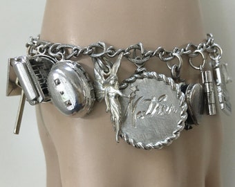 Sterling Charm Bracelet – Mother’s Day – Mechanical Charms – Christopher Medal – 1960s