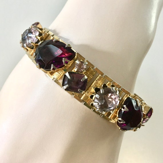 Purple Rhinestone Book Chain Bracelet – Gold Tone… - image 3