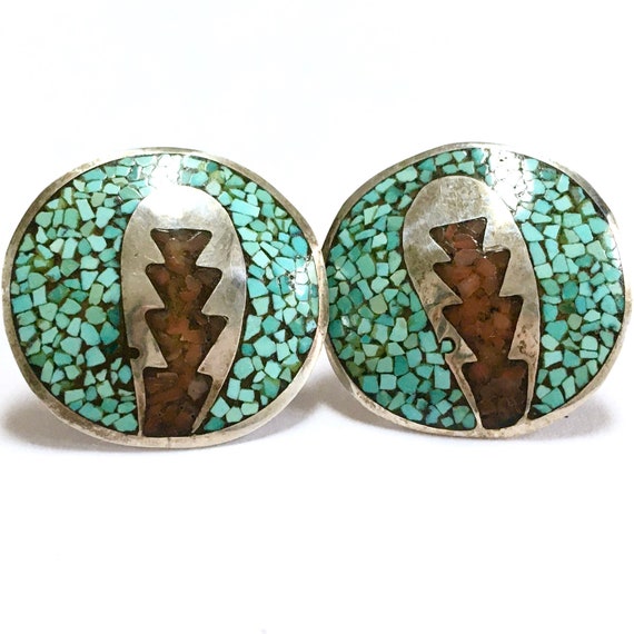 Southwestern Crushed Turquoise Pierced Post Sterl… - image 3