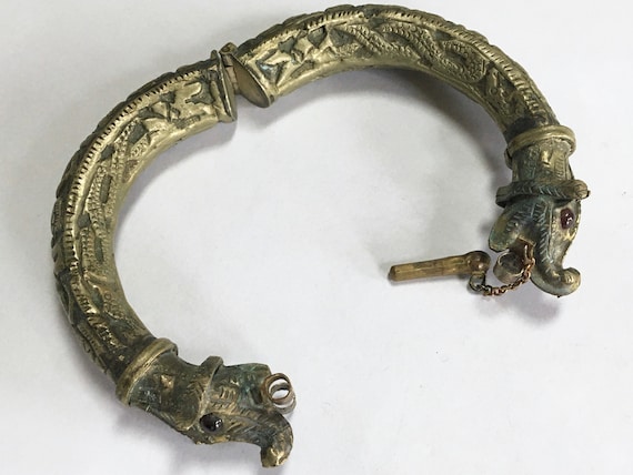 Old Indian Makara Head Tribal Bracelet – Double D… - image 6