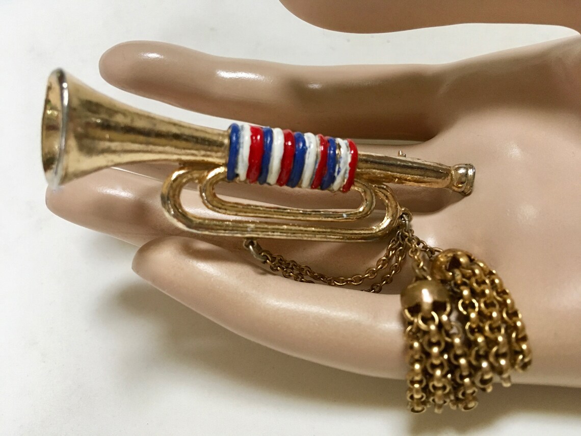 Bugle Brooch Figural Patriotic Jewelry Vintage Signed Coro Etsy