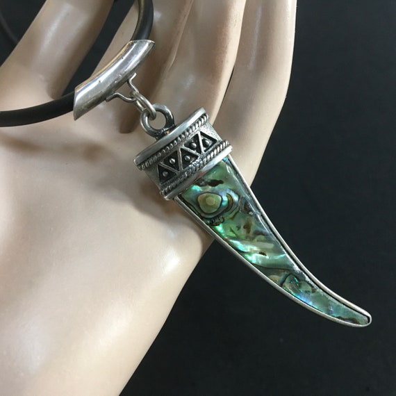 Colorful Abalone Shell Silver Pendant Necklace – … - image 1