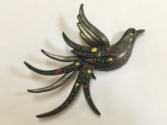 Large Pot Metal Flying Bird Brooch – Big Art Deco
