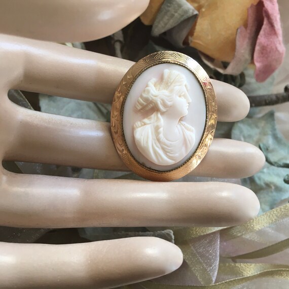 Cameo Brooch – Beautiful Gold Plate Etched Frame … - image 3