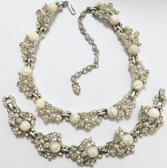 KRAMER Necklace Bracelet Set – Floral Rhinestone … - image 1