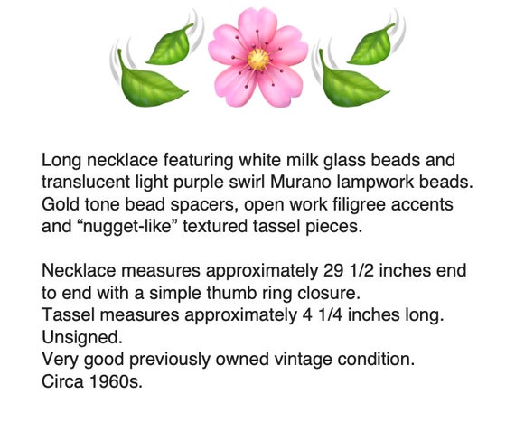 Long Art Glass Tassel Necklace – Gold Tone Filigr… - image 2