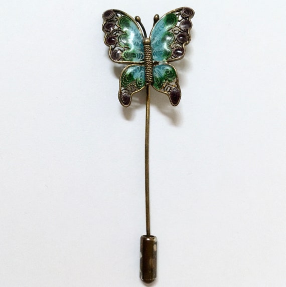 Chinese Export Butterfly Stickpin – Asian Silver … - image 3