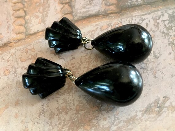 Art Deco Black Drop Earrings – Bakelite Era Big C… - image 5