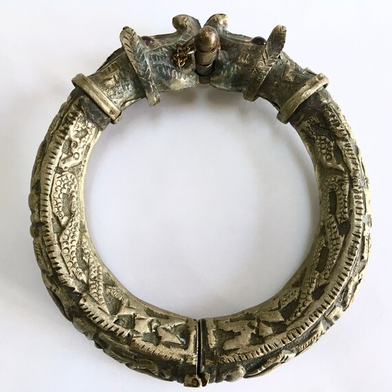 Old Indian Makara Head Tribal Bracelet – Double D… - image 1