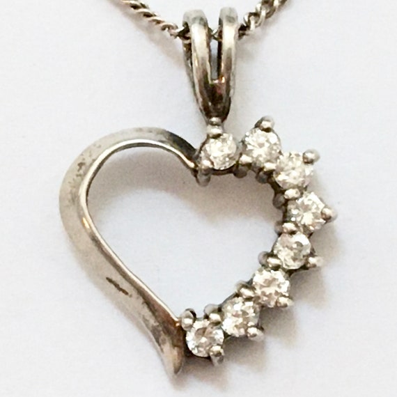 Sterling Silver 925 Open Heart Pendant – CZ Stone… - image 1