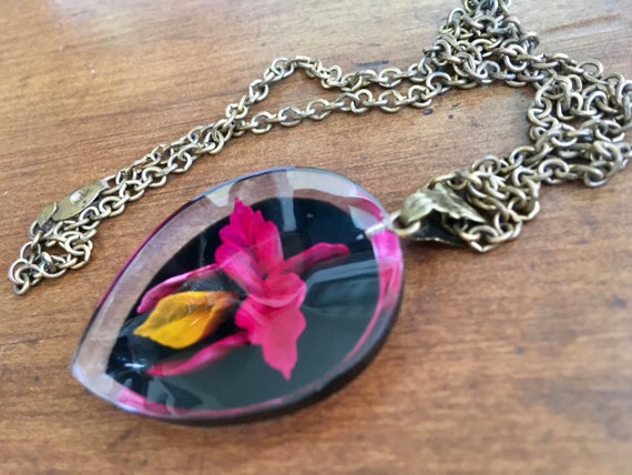 Reverse Carved Floral Orchid Pendant Necklace – M… - image 3