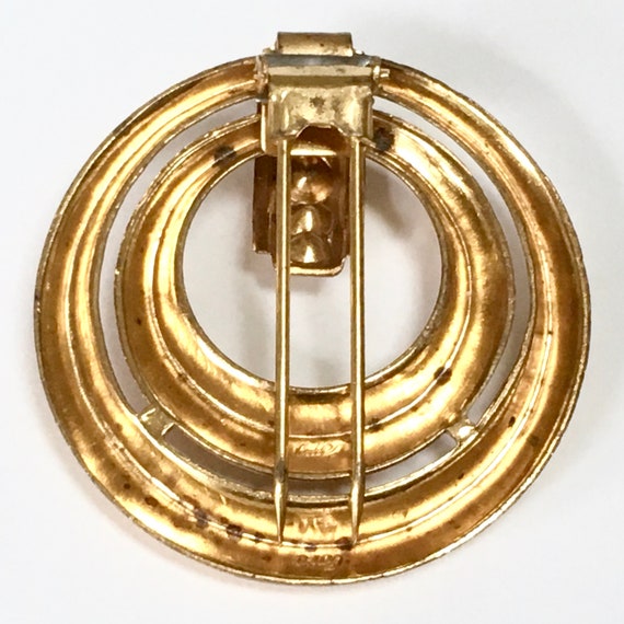 Art Deco Gold Tone Circle Wreath Dress Clip Brooc… - image 7