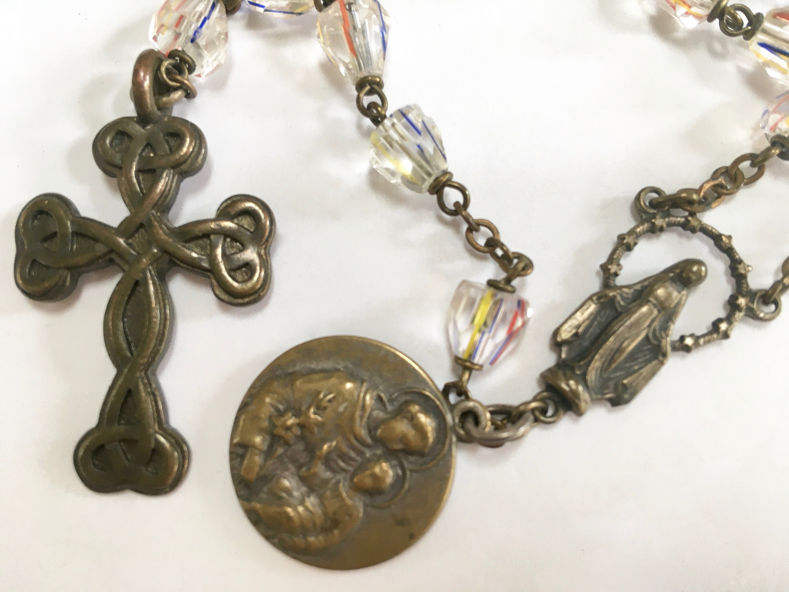 Rainbow Crystal Rosary Celtic Cross Pendant Necklace - Etsy