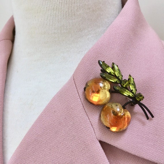 AUSTRIA Cherry Forbidden Fruit Brooch Clip On Ear… - image 5