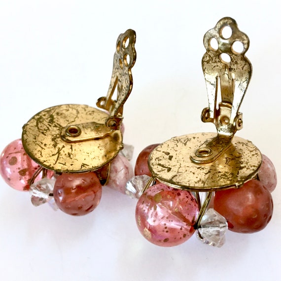 Pink Crystal Art Glass Cluster Clip On Earrings –… - image 7