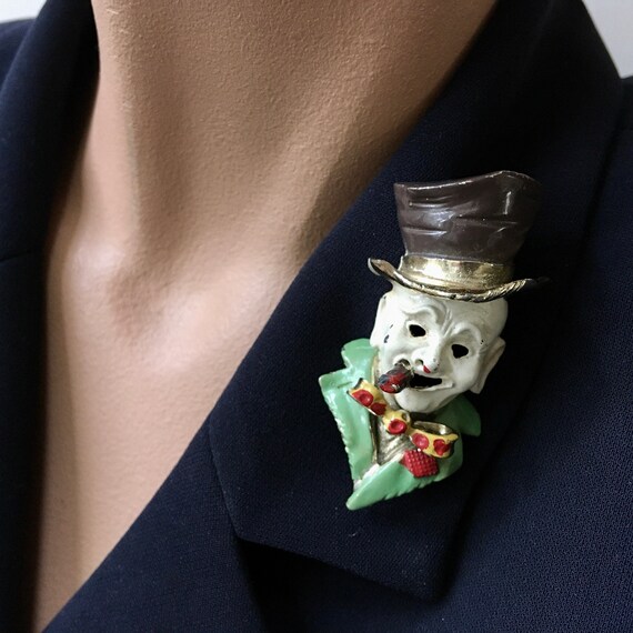 Figural WC Fields Brooch – Large Enamel Clown Man… - image 6