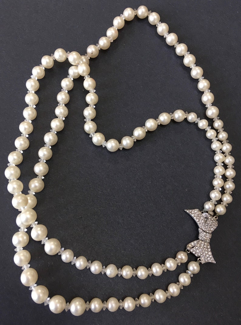 Marvella Pearl Rhinestone Crystal Bead Necklace Double - Etsy