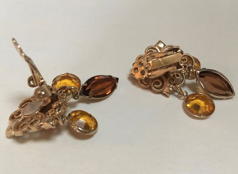 Juliana Amber Crystals Dangle Rhinestone Filigree Earrings | Etsy