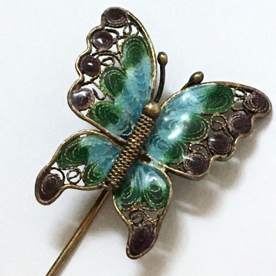 Chinese Export Butterfly Stickpin – Asian Silver … - image 4