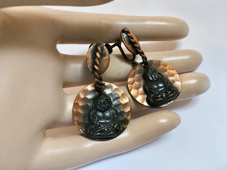 Hammered Copper Buddha Earrings Old Screwback Dangles - Etsy