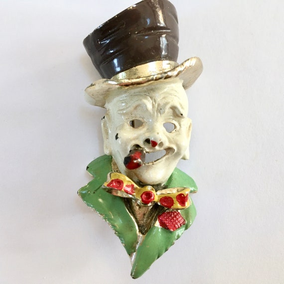 Figural WC Fields Brooch – Large Enamel Clown Man… - image 1