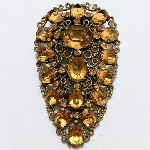 Czech Crystal Glass Art Deco Dress Clip – Large F… - image 1