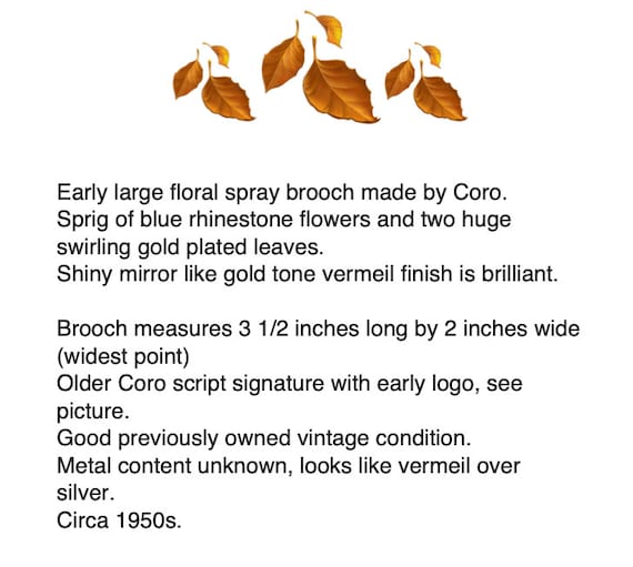 Coro Vermeil Stylized Brooch – Large Retro Gold P… - image 2